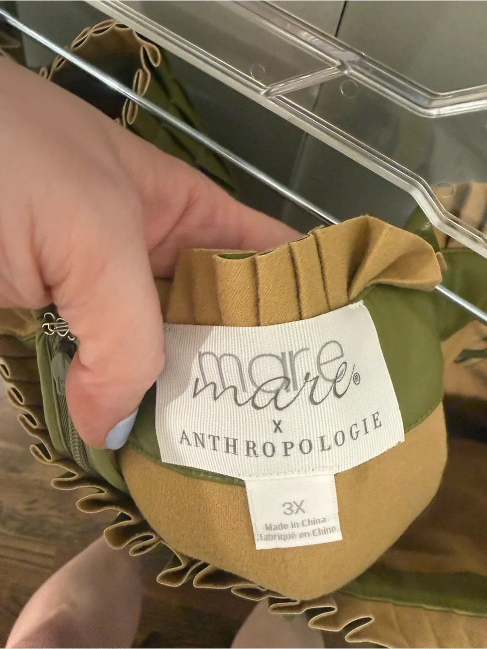 Anthropologie Olive Green Tiered Pleated Vegan Leather Mini Skirt - Picture 4 of 4
